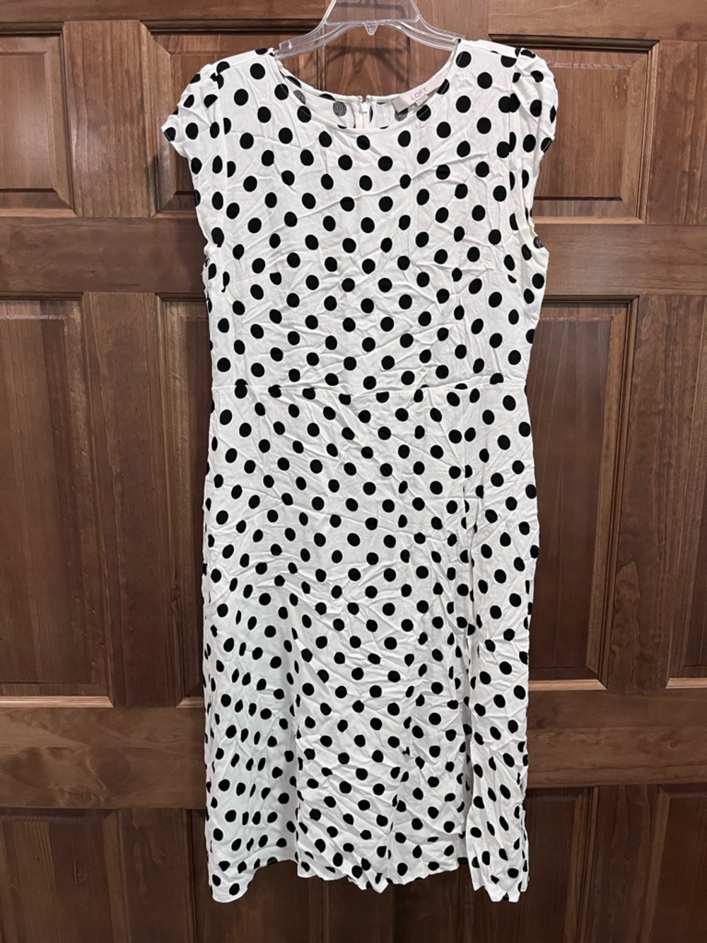 LOFT White and Black Polka Dot Cap-Sleeve Side Slit Midi Dress, Size 12